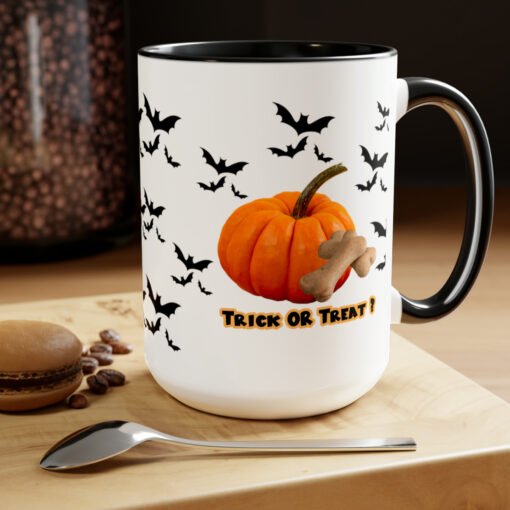 Halloween Mug Trick or Treat for Dog Lovers.  Two-Tone Coffee Mugs, 15oz - Image 9