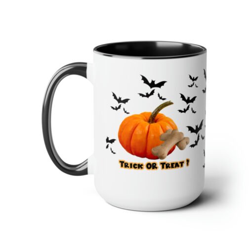 Halloween Mug Trick or Treat for Dog Lovers.  Two-Tone Coffee Mugs, 15oz - Image 6