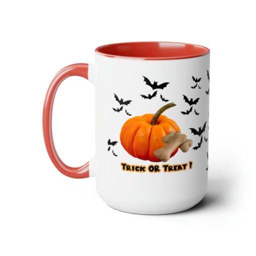 Halloween Mug Trick or Treat for Dog Lovers.  Two-Tone Coffee Mugs, 15oz - Image 2