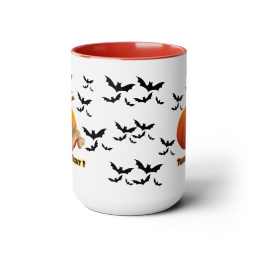 Halloween Mug Trick or Treat for Dog Lovers.  Two-Tone Coffee Mugs, 15oz - Image 3