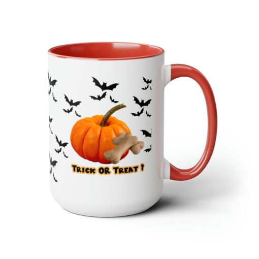 Halloween Mug Trick or Treat for Dog Lovers.  Two-Tone Coffee Mugs, 15oz - Image 4