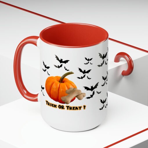 Halloween Mug Trick or Treat for Dog Lovers.  Two-Tone Coffee Mugs, 15oz - Image 5