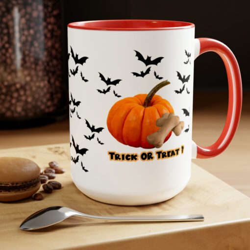 Halloween Mug Trick or Treat for Dog Lovers.  Two-Tone Coffee Mugs, 15oz